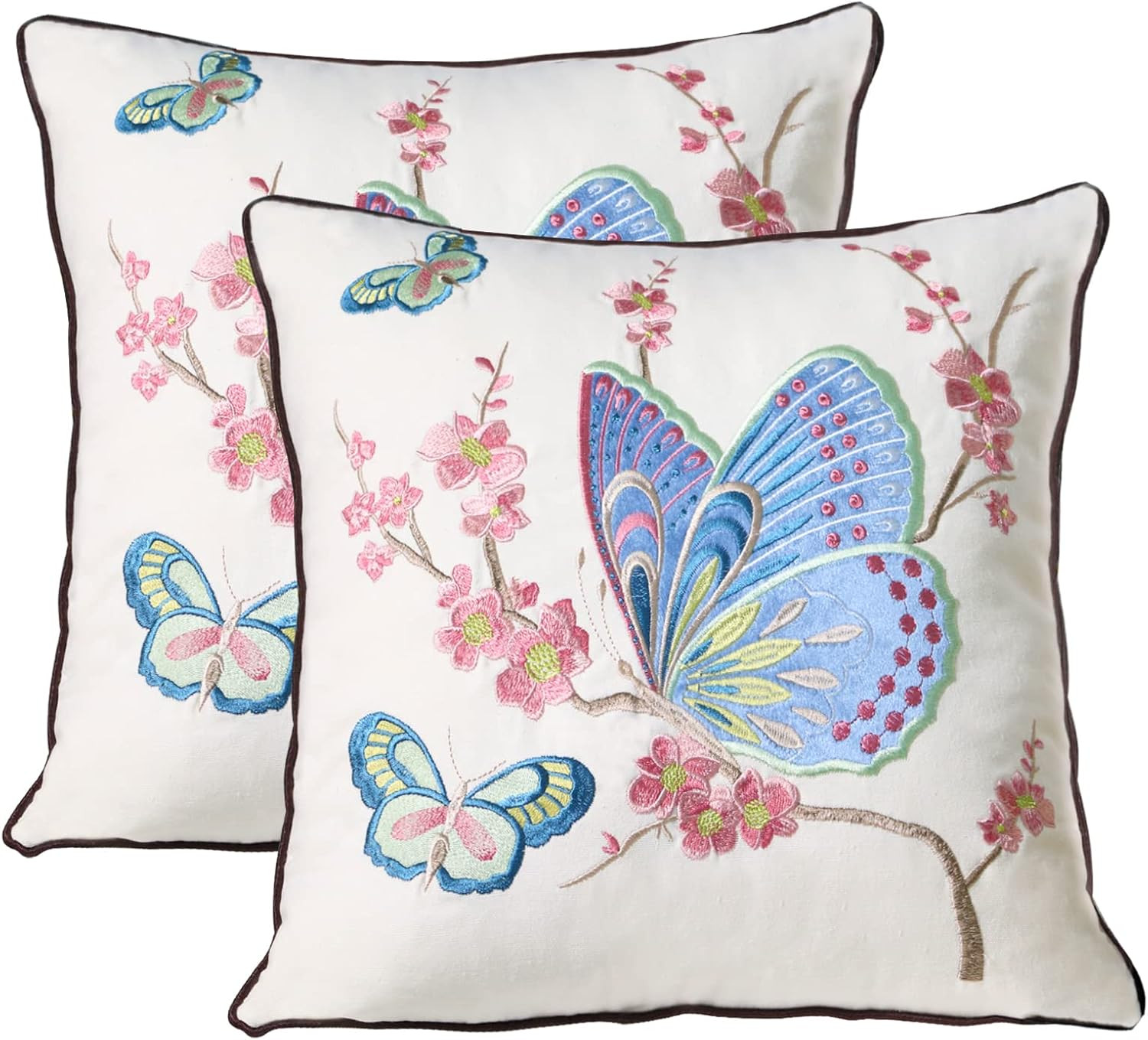 Set of 2 Embroidered Decorative Throw Pillow Covers Couch Square Pillowcases Cushion for Bedroom ... | Amazon (US)