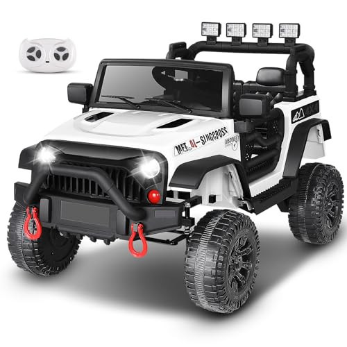 Hikole Kids Jeep with Remote Control, 12V Kids Electric Car for Toddlers, Shock Absorption, 3 speeds, Music & Horn, LED Lights, Bluetooth, Battery Operated Ride on Car for Girls Boys, White | Amazon (US)