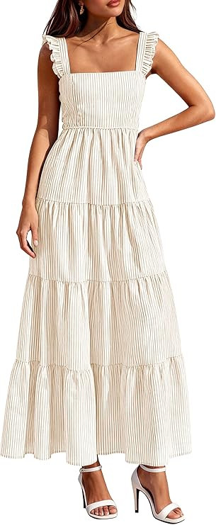 PRETTYGARDEN Womens 2026 Summer Casual Maxi Dresses Striped Square Neck Sleeveless Boho Flowy Sun... | Amazon (US)