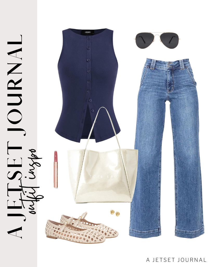 You can also pair this slim-fit sleeveless top with jeans from Astylish. The KALIDI tote bag goes well with this look and is perfect for these mesh ballet flats from MICIFA. Many people are also obsessed with PAVOI earrings, and they pair well with this outfit.

#LTKSeasonal #LTKSaleAlert #LTKTravel
 

 