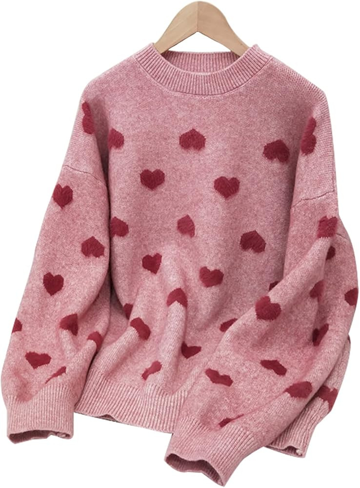 Gihuo Women's Heart Sweater Crewneck Kawaii Cute Sweater | Amazon (US)
