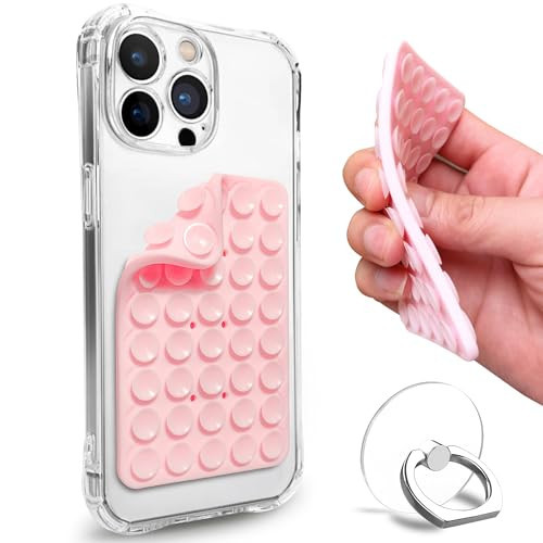 Suction Cup Phone Mount, Double Sided Silicone Suction Phone Case, Phone Sticky Grip for iPhone and Android, Hands-Free Fidget Toy Mirror Shower Phone Holder for Selfies and Videos (Light Pink) | Amazon (US)