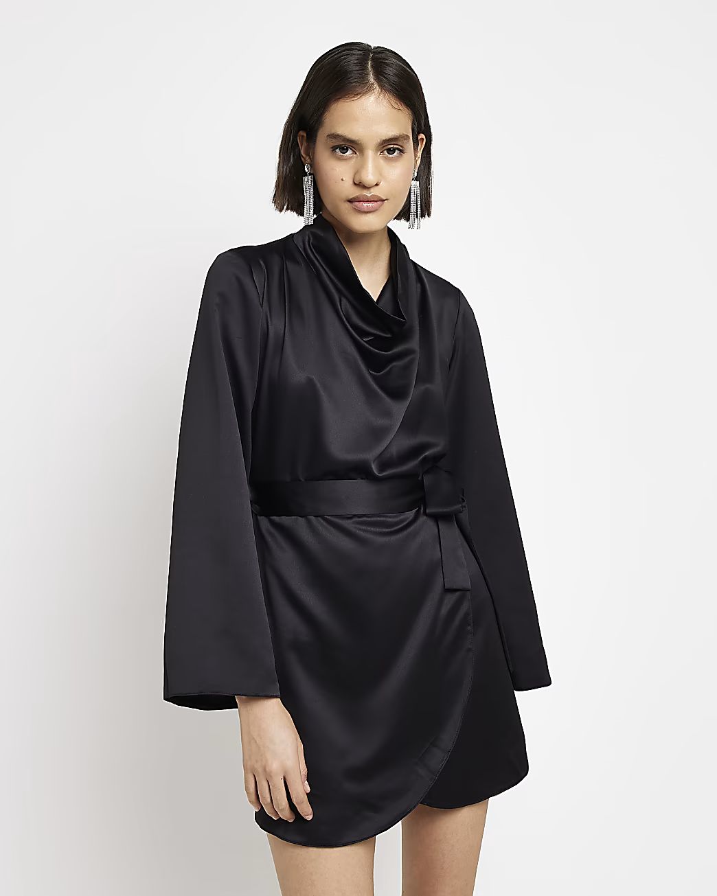 Black satin high neck mini dress | River Island (UK & IE)