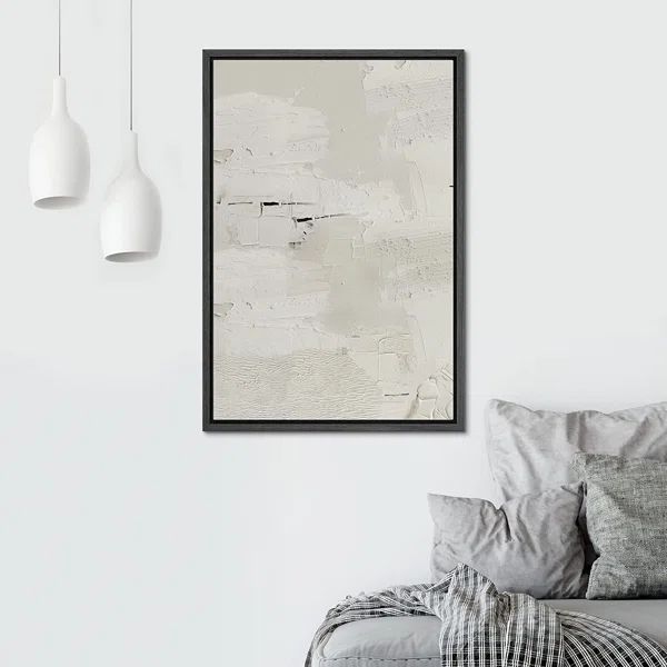 White Grunge Paint Stroke Collage Abstract Shapes Framed On Canvas Painting | Wayfair North America