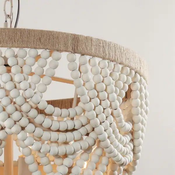 19.7" Wide Beige Layered Wood Beaded Chandelier with 4-Light | Bed Bath & Beyond