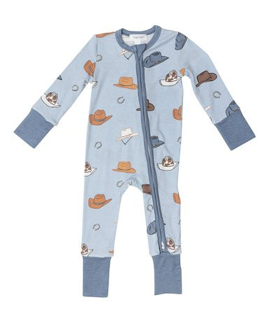Blue & Brown Cowboy Hats Blue Two-Way Zip-Up Playsuit - Newborn & Infant | Zulily