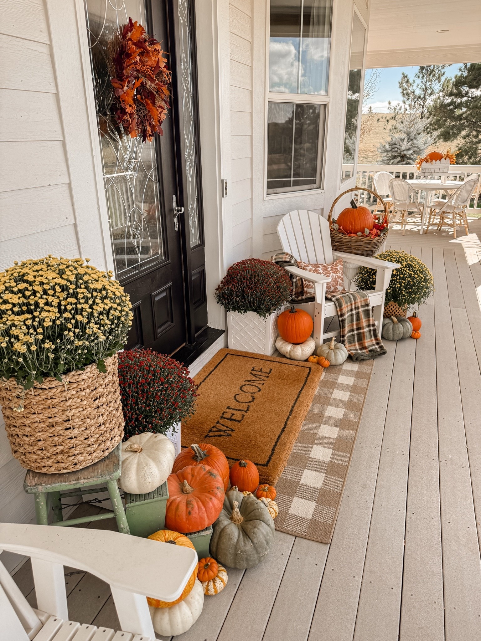 Fall porch links! The doormat and rug are from wayfair. The basketweave planters are from At Home. The Adirondack chair is on Amazon! 

Fall decor, home decor idea, fall decor, Sarah Joy