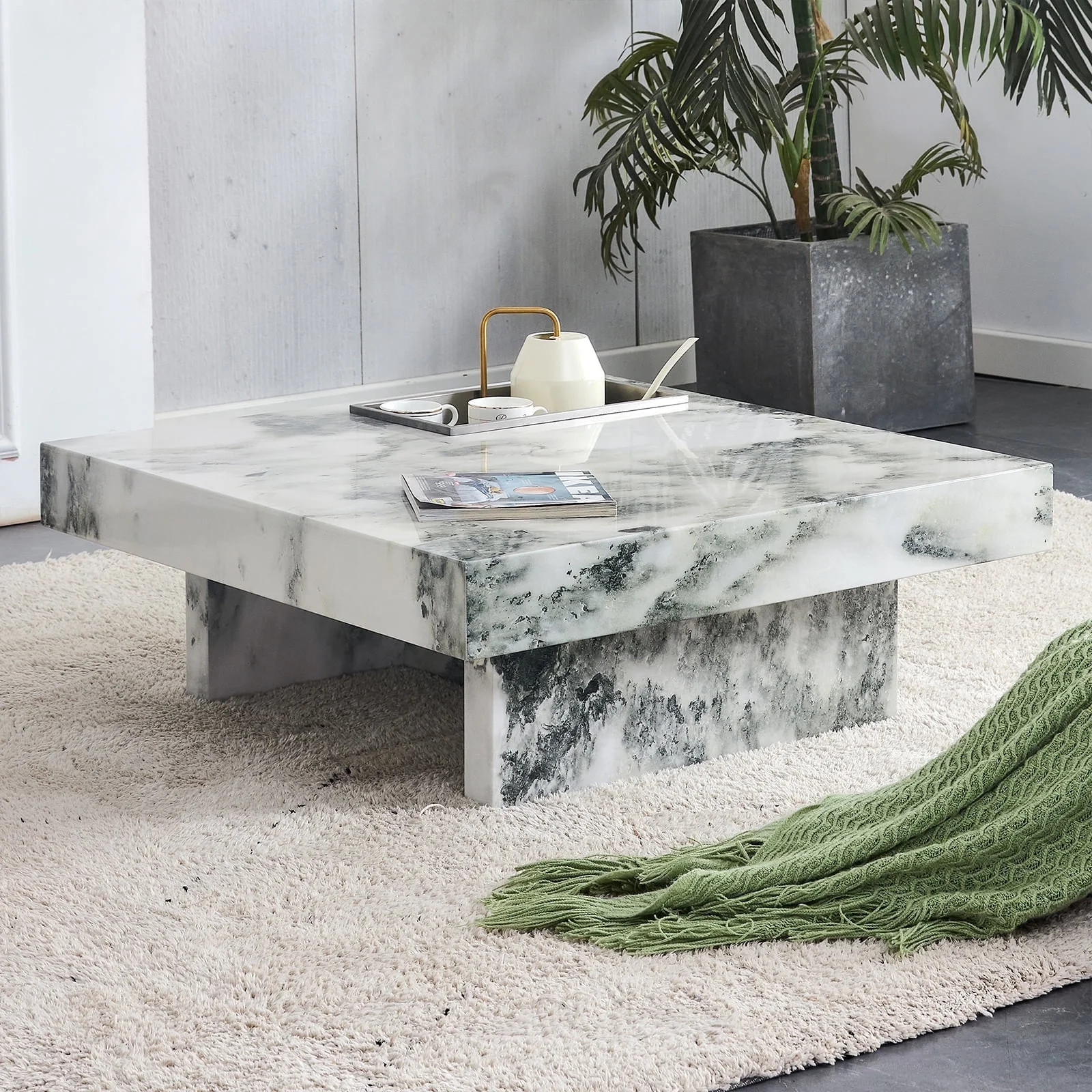 Compact Marble Coffee Table, Sudica 31" Square Center Table with Stainless Steel Storage for Livi... | Walmart (US)