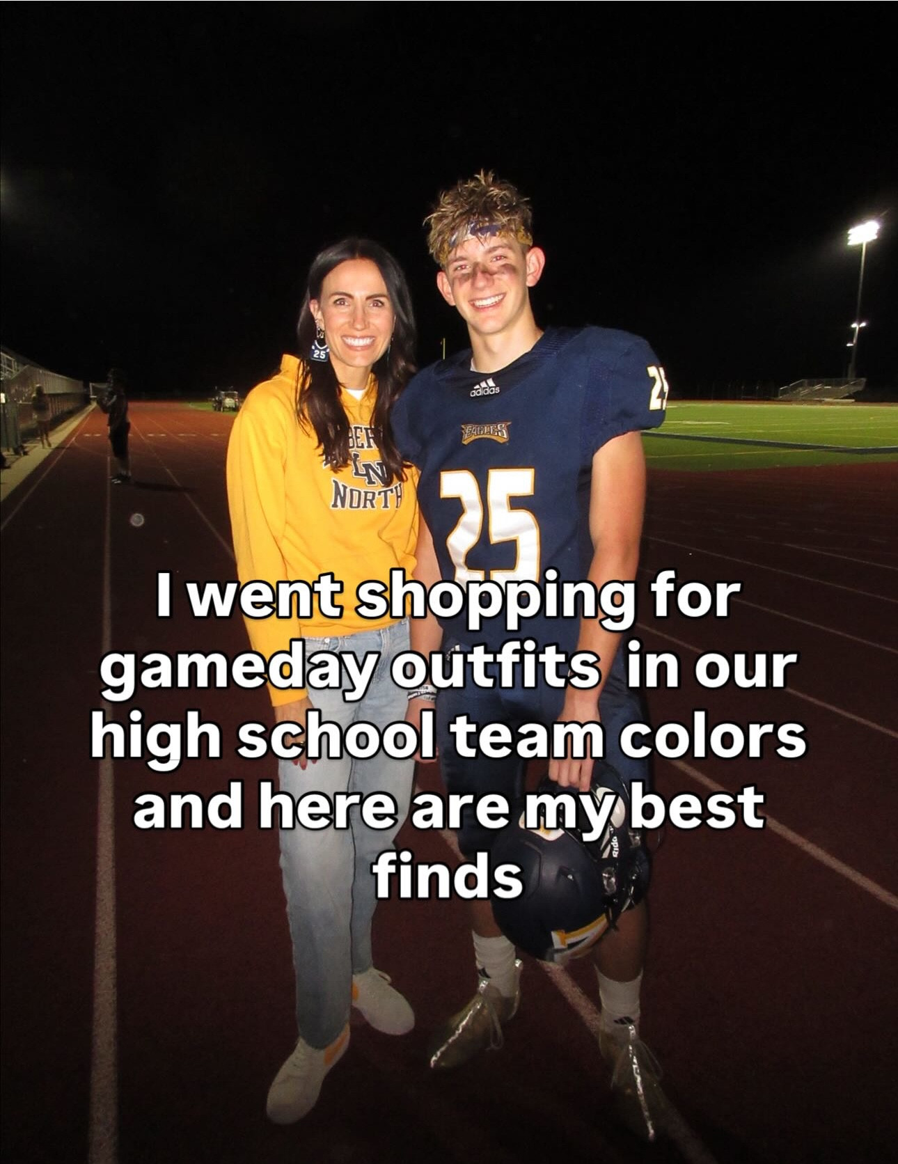 I have two in high school now- so we are committed to the 💛💙🦅 These colors are not naturally in my personal closet - so this year I went looking for ways I want to wear them to cheer on my football and cross country guys. Hopefully this inspo will help no matter your school colors. I’ll link what I can in LTK.