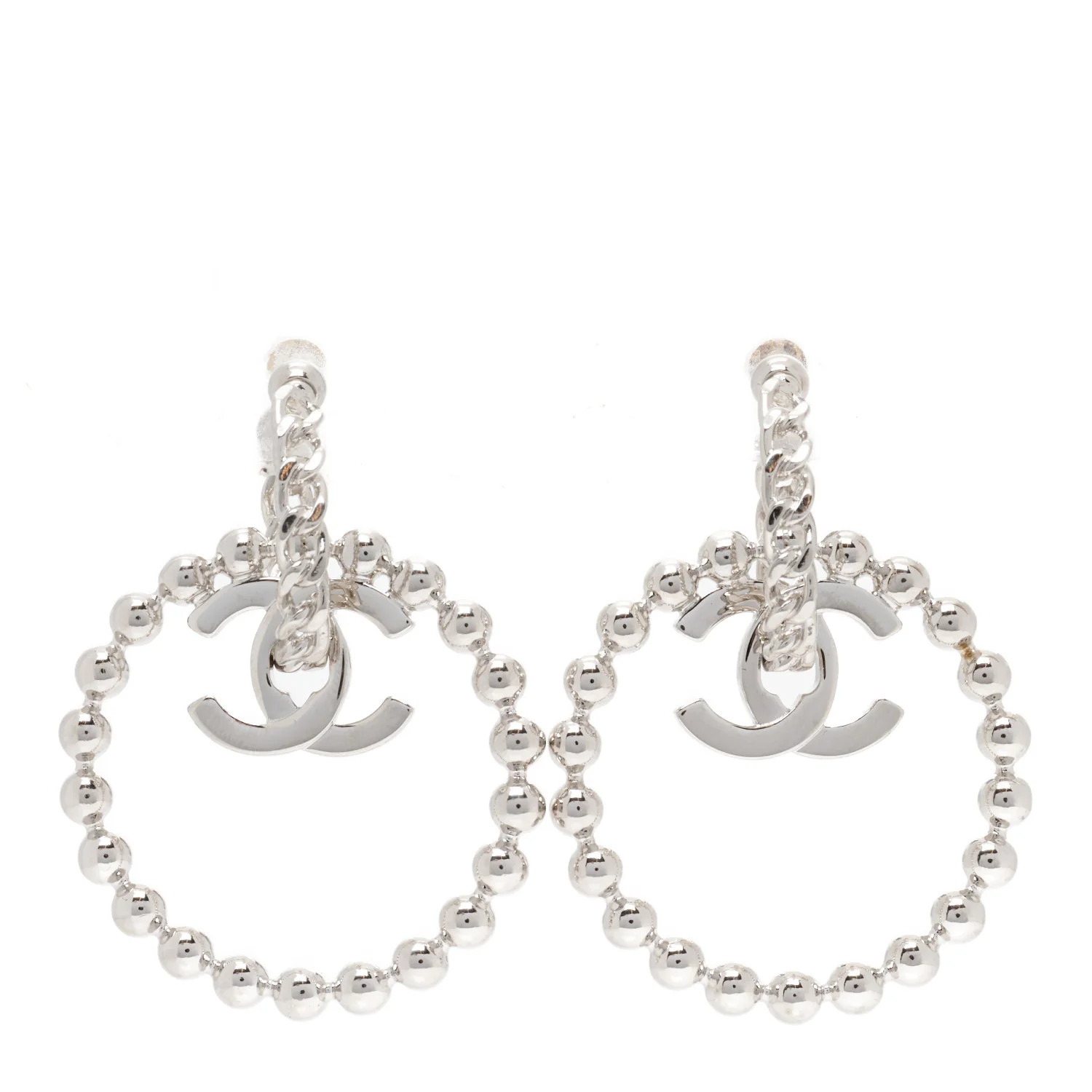 Metal CC Hoop Earrings Silver | FASHIONPHILE (US)