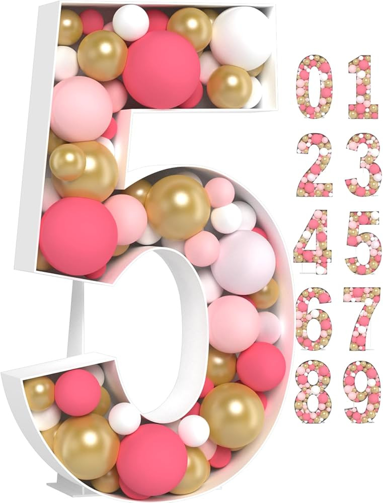 Super Easy Assembly 3FT Large Fillable Cardboard Numbers - Number 5 Balloon Frame -Mosaic Balloon... | Amazon (US)