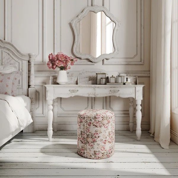 Shabby Chic Yandel Linen Ottoman with Nailhead trim | Wayfair North America