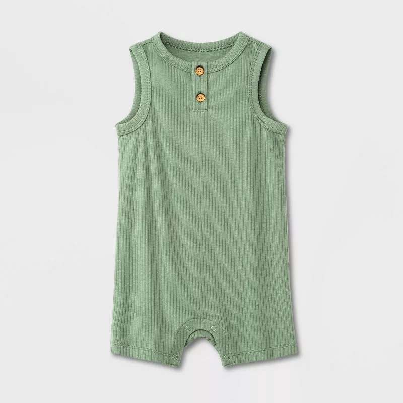 Baby Ribbed Henley Romper - Cat & Jack™ Sage Green | Target