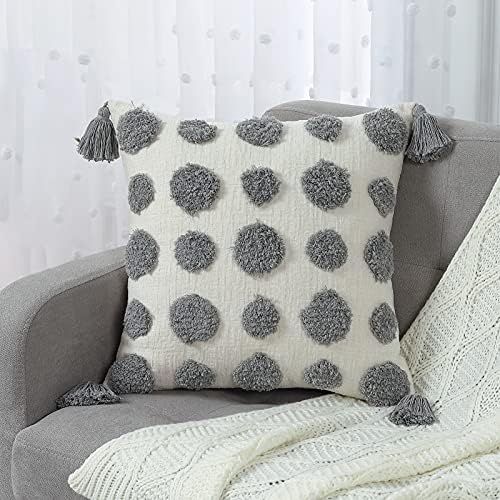 MingBo Light Grey Throw Pillow Cover, Soft Velvet Boho Decorative Tassel Pillowcase for Couch Bed Li | Amazon (US)