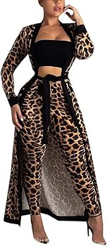 Womens 2 Piece Print Outfits Clubwear Long Sleeve Open Cardigan Pants Set | Amazon (US)
