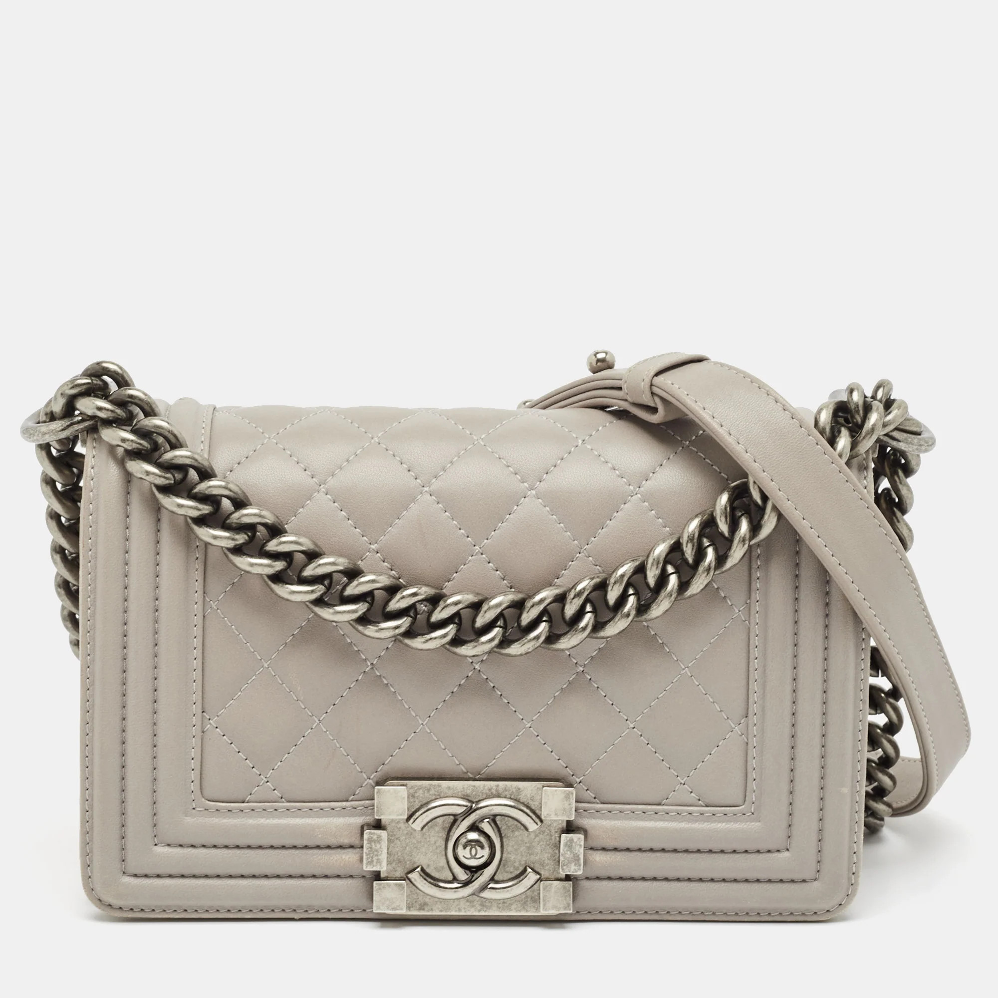 Chanel Grey Quilted Leather Small Boy Flap Bag | Shop Simon