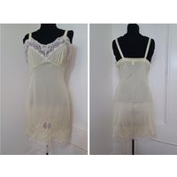 1960S Yellow Mini Dress Slip With Lace Trim & Embroidered Detail | S | Etsy (US)
