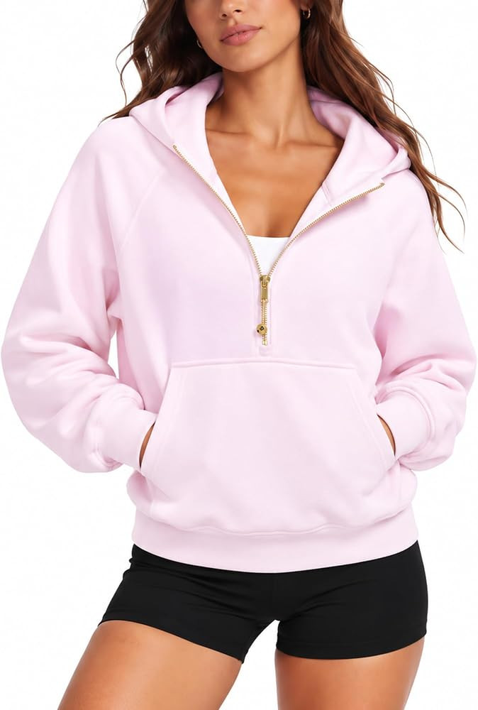 SUUKSESS Women Gold Half Zip up Cotton Hoodies Casual Pullover Sweatshirt | Amazon (US)