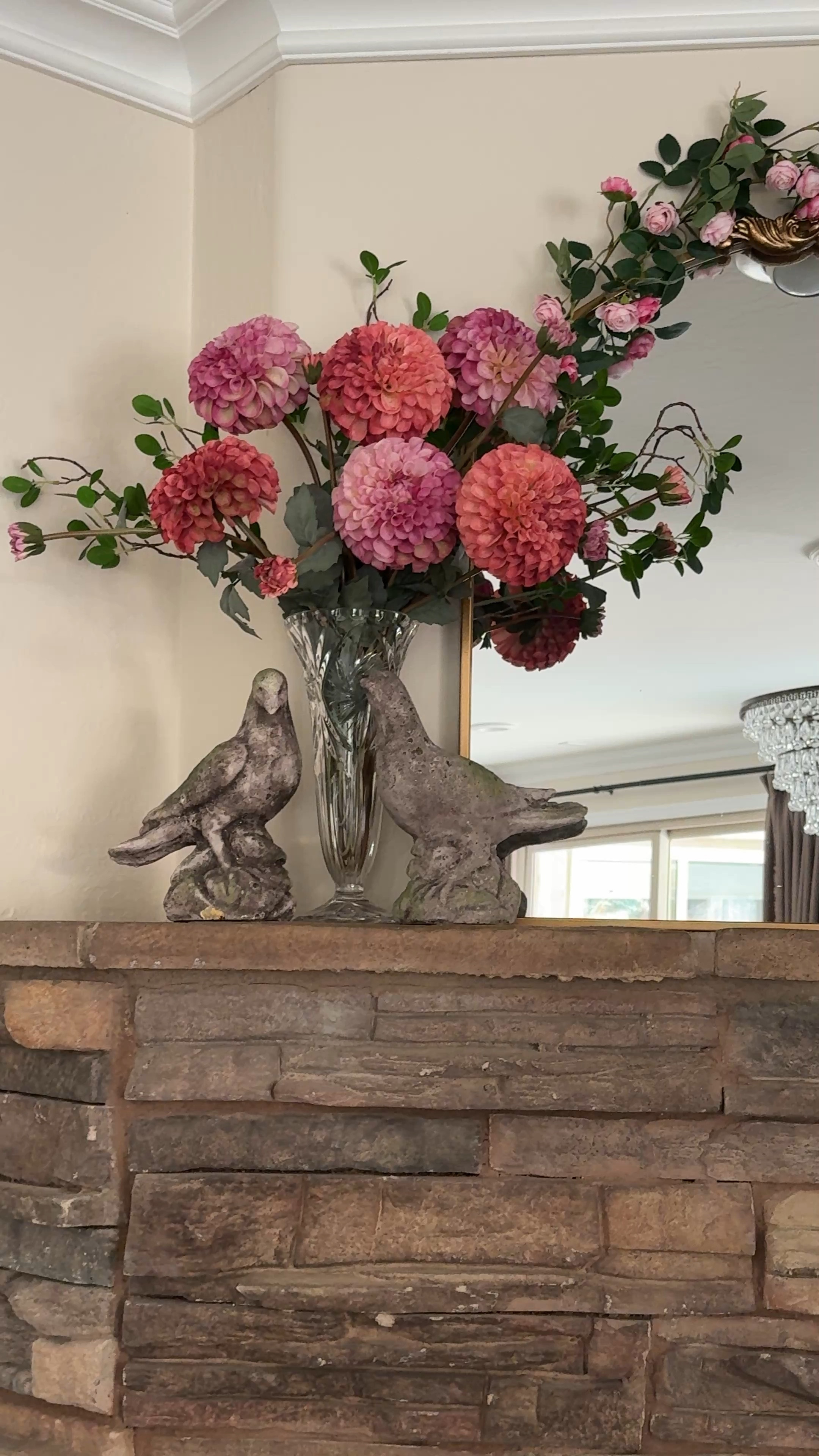 My latest mantle decor 

These real touch faux dahlias look incredibly realistic. 

Dove pair is from my favorite small shoppe, Crown and Sparrow Home.

Candelabra was found on FBMP .

Curtain code: JOYFUL

Spring decor, mantle decor, real touch faux florals, 