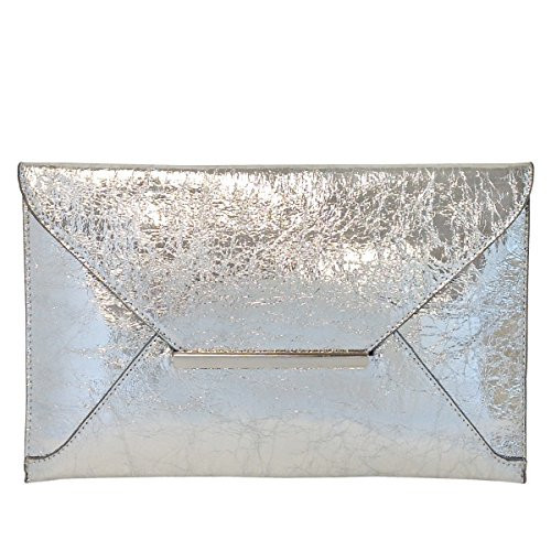 JNB Crushed Metallic Envelope Clutch, Silver | Amazon (US)