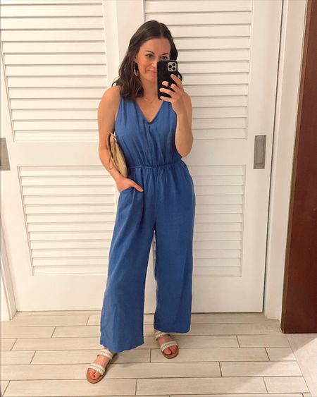 Target jumpsuit - runs true to size, I’m wearing a small.  Has the cutest cutout in the back. Target sandals run true to size to a tad big. Amazon straw clutch.

Resort wear, vacation outfit, spring break, spring outfit

#LTKtravel #LTKunder50 #LTKSeasonal