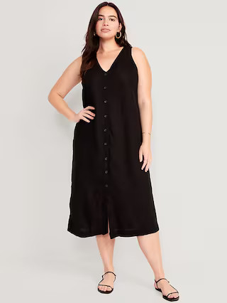 Sleeveless Button-Front Linen-Blend Maxi Shift Dress for Women | Old Navy (US)