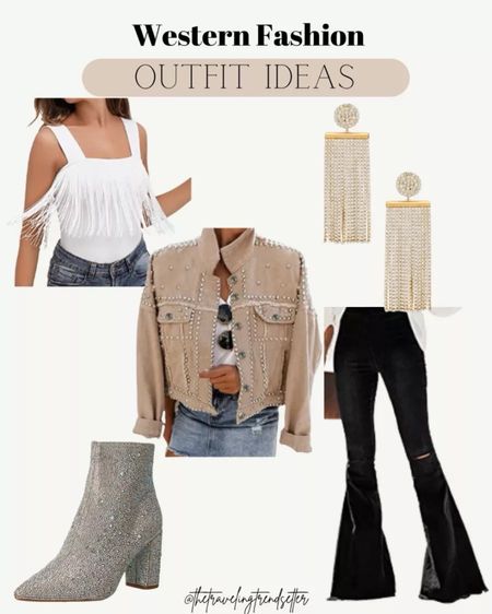 The perfect western fashion fall outfit idea for 2023! The perfect cowgirl chic look with a cute Amazon fall jacket and fringe top paired with flare jeans, gold earrings and suede booties. 
4/29

#LTKfindsunder100 #LTKshoecrush #LTKFestival