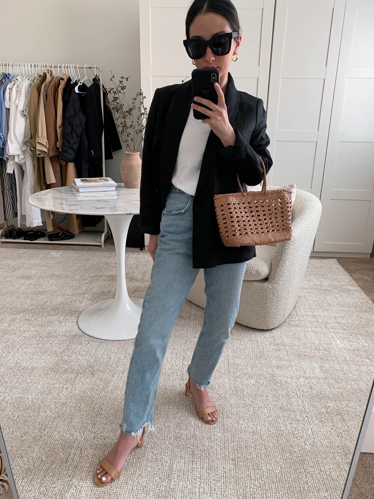 Shopbop sale favorites - AGOLDE Riley jeans in curio a s Loeffler Randall sandals. Both run TTS 

#LTKitbag #LTKsalealert #LTKshoecrush