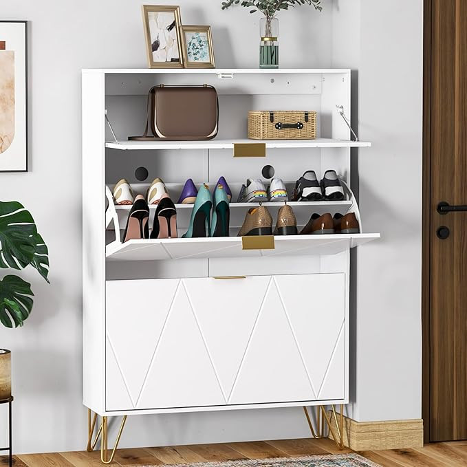 Betterhood Shoe Cabinet, Shoes Storage Cabinet with 3 Flip Drawers, Narrow Shoe Organizer Cabinet... | Amazon (US)