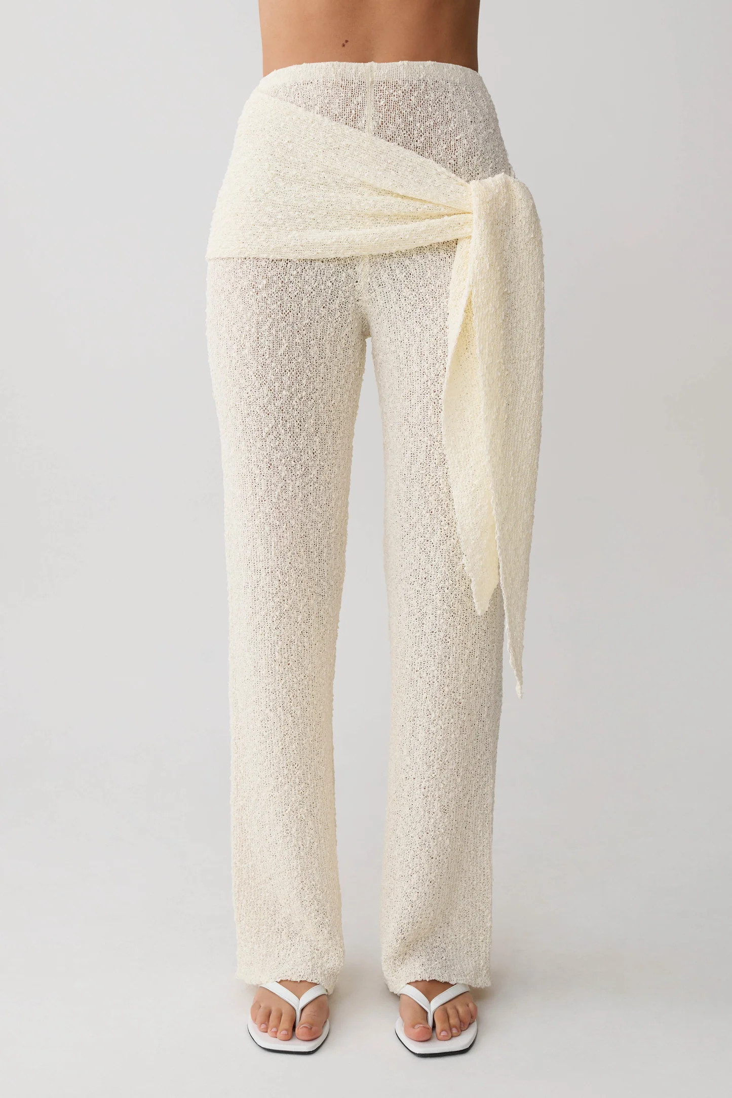 Boucle Knit Pants - Ivory | MESHKI US