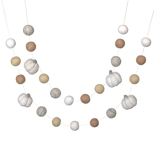 Felt Pumpkin Garland in Neutrals- White Pumpkins, Tan, Gray, Cream Felt Balls- Fall Autumn Thanks... | Amazon (US)