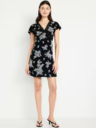 Fit & Flare Crepe Lace-Trim Mini Dress | Old Navy | Old Navy (US)