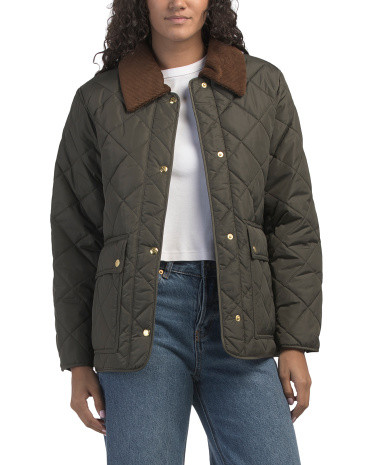 Quilted Barn Snap Front Closure Jacket With Corduroy Collar | TJ Maxx
