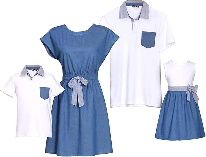 PopReal Family Matching Outfits Mommy and Me Dresses Ruffles Short Sleeve Shirt Bowknot | Amazon (US)