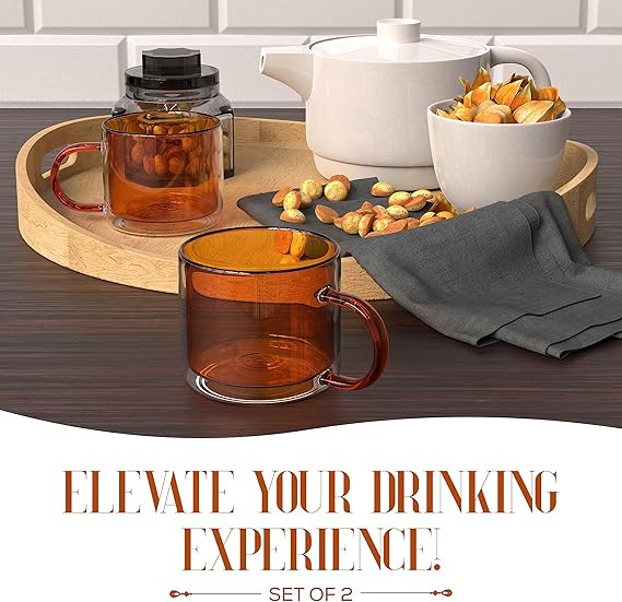 elle decor Double Wall Coffee Mug | Set of 2 | 10-Ounce | Cute Coffee, Tea, and Milk Glass Mugs w... | Amazon (US)