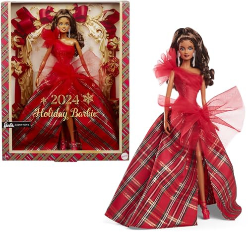 Barbie 2024 Holiday Barbie Dolls, Seasonal Collector Toy, Barbie Signature, Plaid Gown with Red Bow, Displayable Packaging, Light Brown Hair | Amazon (US)