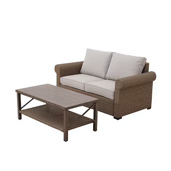 allen + roth Emerald Cove 2-Piece Wicker Patio Conversation Set with Cream Cushions | Lowe's