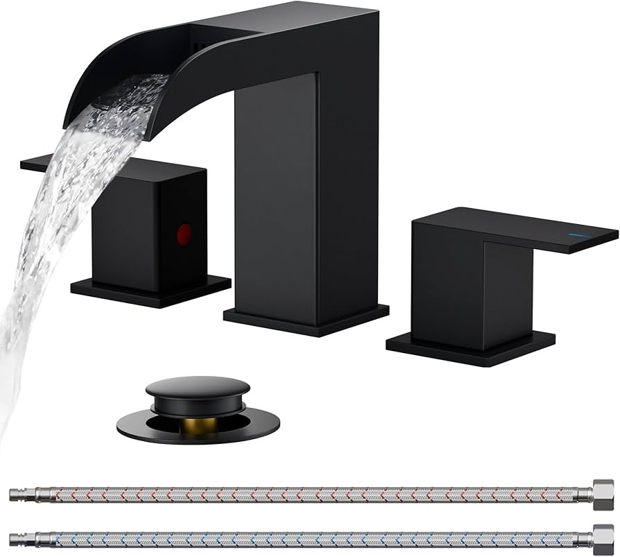 FORIOUS Waterfall Bathroom Faucets 3 Hole, 8 Inch Widespread Square Matte Black Bathroom Sink Fau... | Amazon (US)