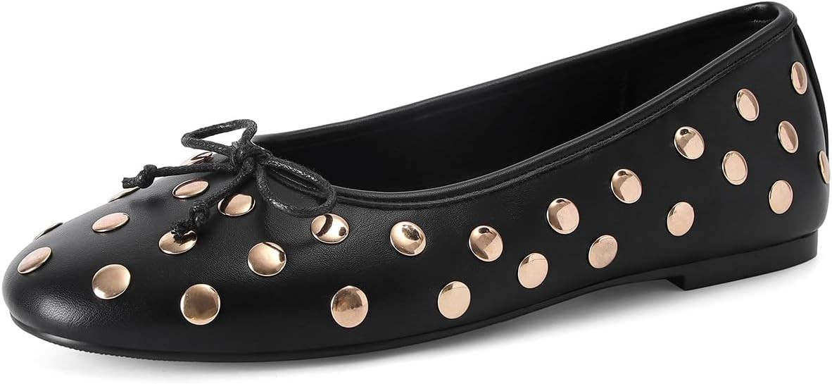 SOVANYOU Women's Studded Mary Jane Ballet Flats Closed Round Toe Flat with Bow Slip on Ballerina ... | Amazon (US)