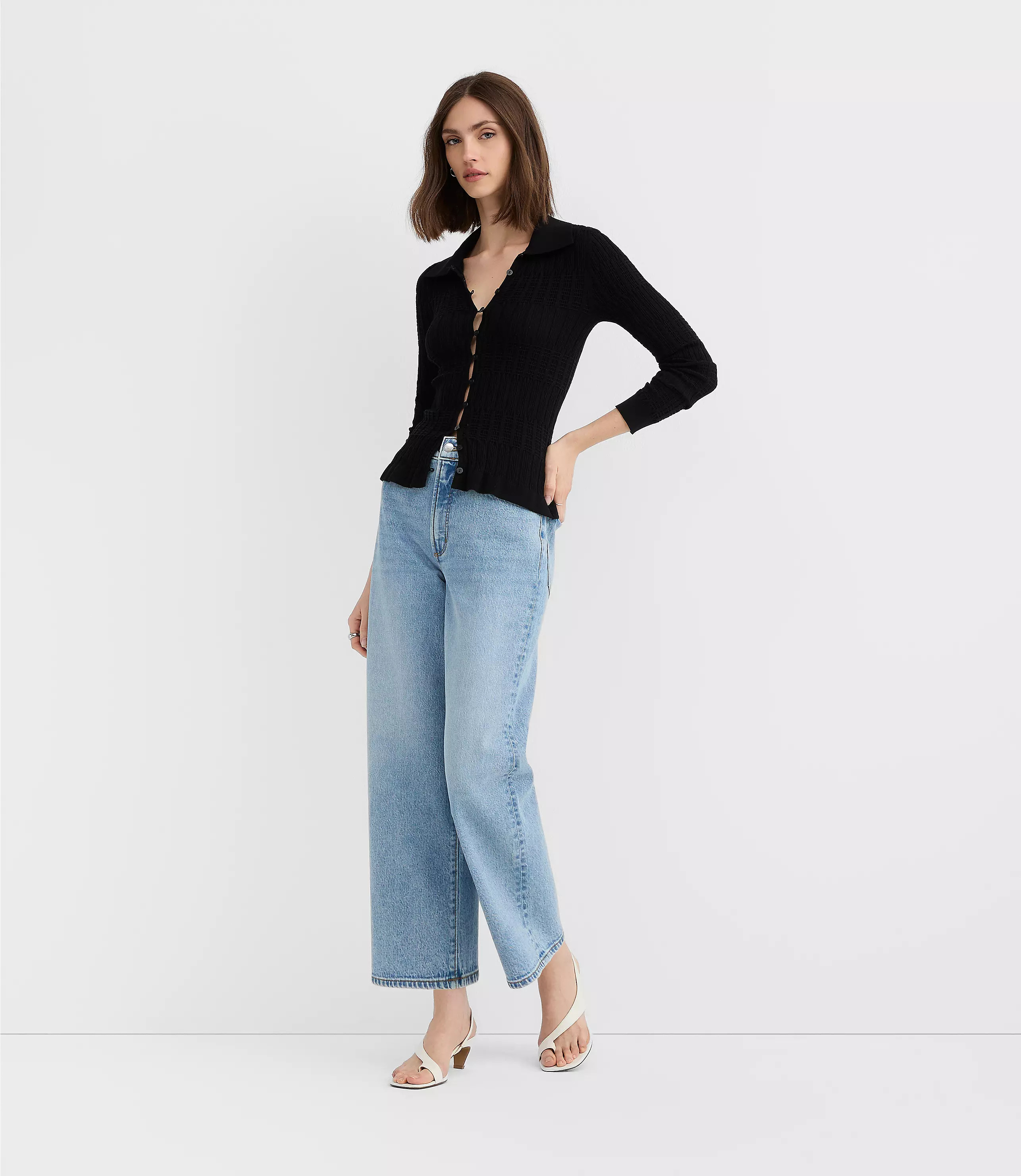 Rivete High Rise Wide Leg Crop Jeans in Mid Wash | LOFT