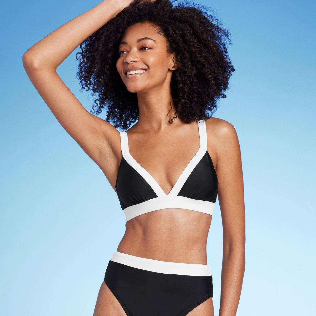 Women's Wide Band Triangle Bikini Top - Shade & Shore™ Black/White S | Target