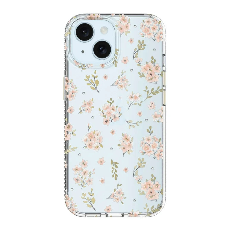 onn Pink Floral with Gems Phone Case for iPhone 17e / iPhone 16e / iPhone 15 / iPhone 14 / iPhone... | Walmart (US)