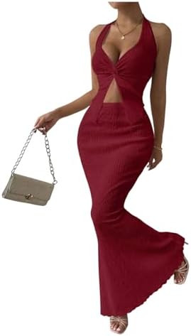 SOLY HUX Women's Two Piece Outfits Twist Front Halter Cami Tops and Skirt Summer Set | Amazon (US)