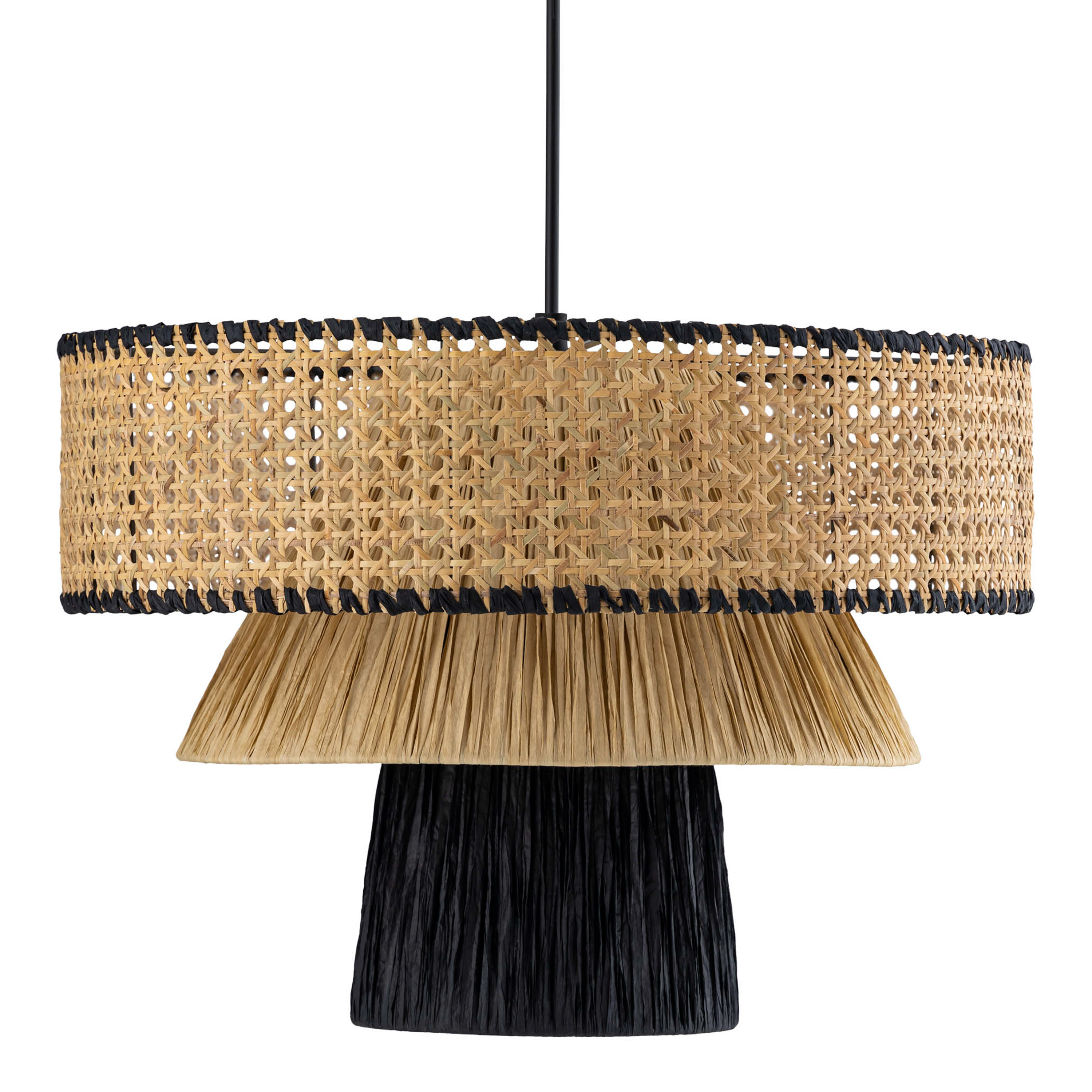 Seaton Natural and Black Raffia Geo 3 Tier Pendant Lamp | World Market