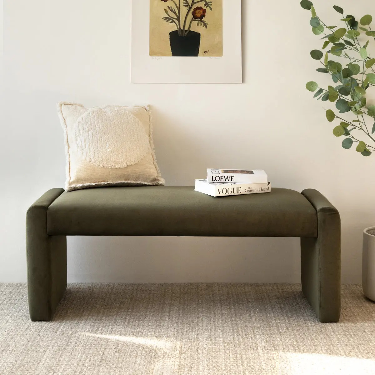 Kaia 47"W Velvet Bench | Pop Maison