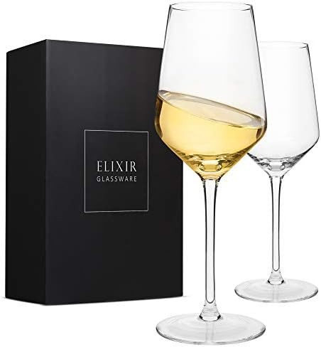 White Wine Glasses – Hand Blown Crystal Wine Glasses – Set of 2 Long Stem Wine Glasses, 100% Lead Fr | Amazon (US)