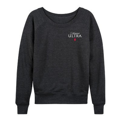 Women's Michelob Ultra Lightweight French Terry Wide Neck Long Sleeve Graphic Shirt - Heather Charcoal - Small | Target