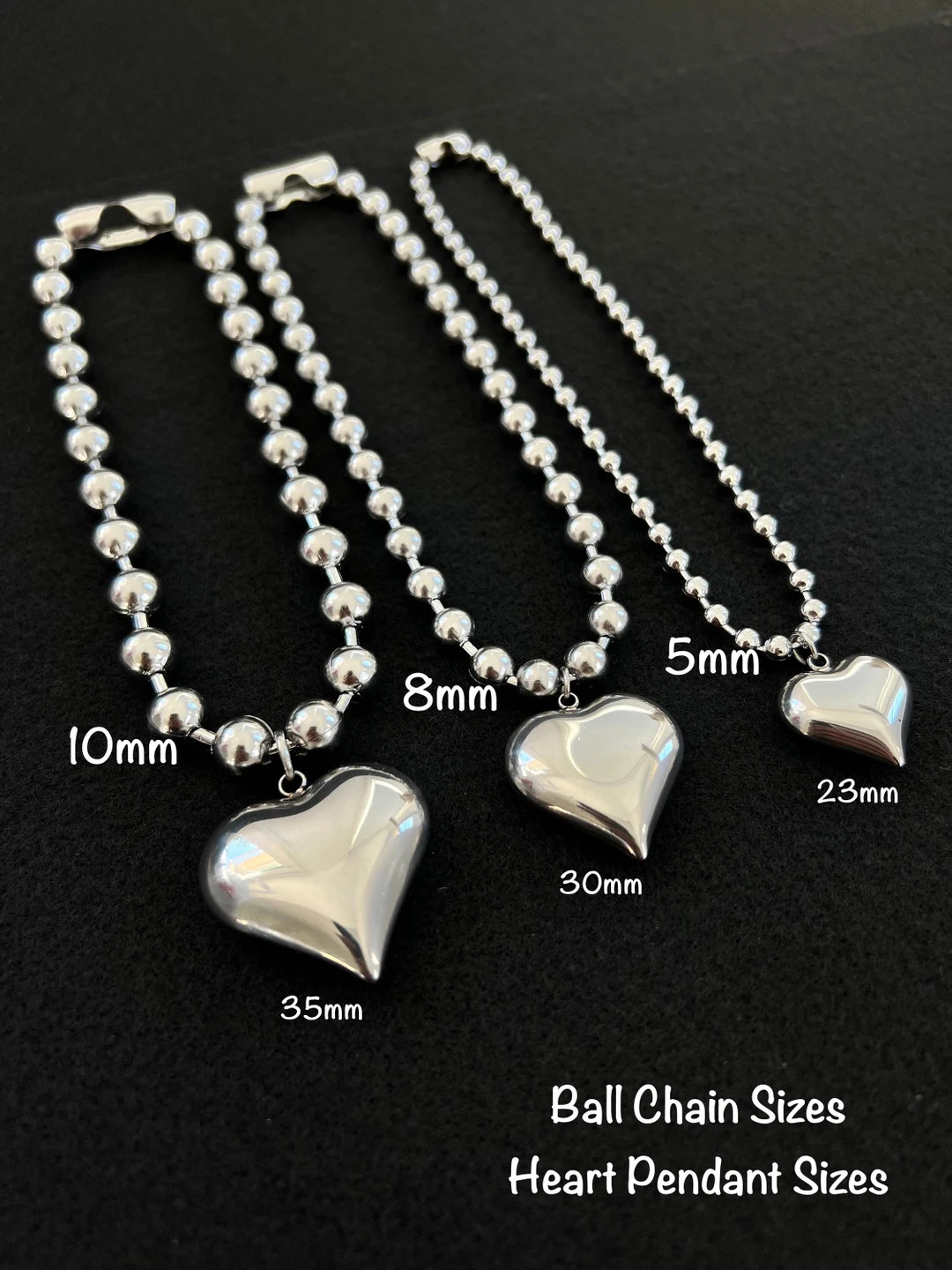 Chunky Heart Necklace / Stainless Steel Ball Chain / Silver Ball and Chain Choker / Chunky Ball C... | Etsy (US)
