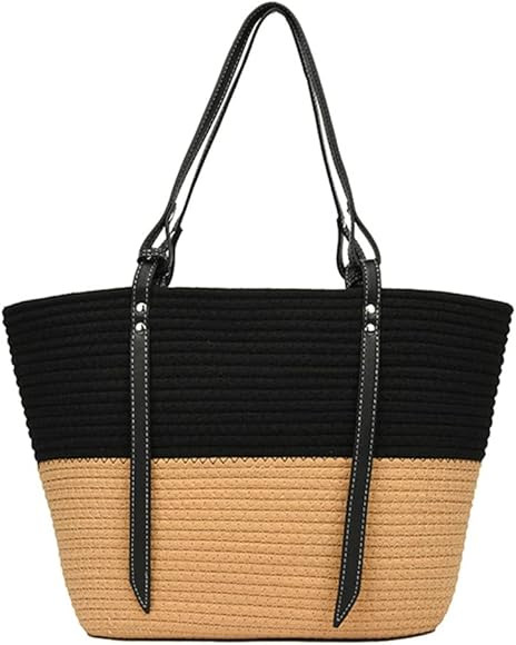 Straw Beach Bags Tote Tassels Bag Hobo Summer Handwoven Shoulder Bags Purse With Pom Poms | Amazon (US)
