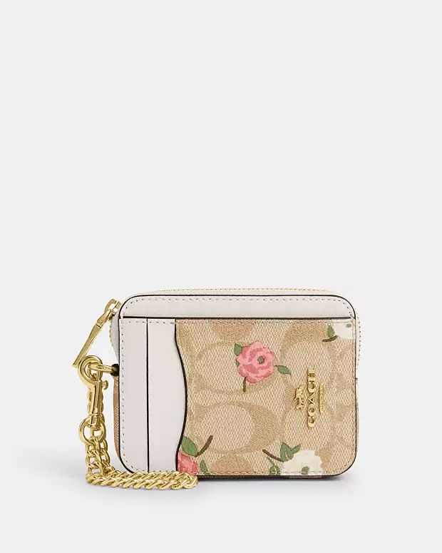 Zip Card Case In Signature Canvas With Floral Print | Coach Outlet